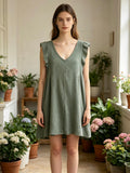 LSRMCKH Ruffled Gauze Cotton Mini Dress Khaki