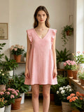 LSRMCPK Ruffled Gauze Cotton Mini Dress Pink