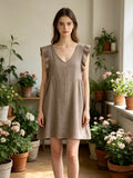 LSRMCTP Ruffled Gauze Cotton Mini Dress Taupe