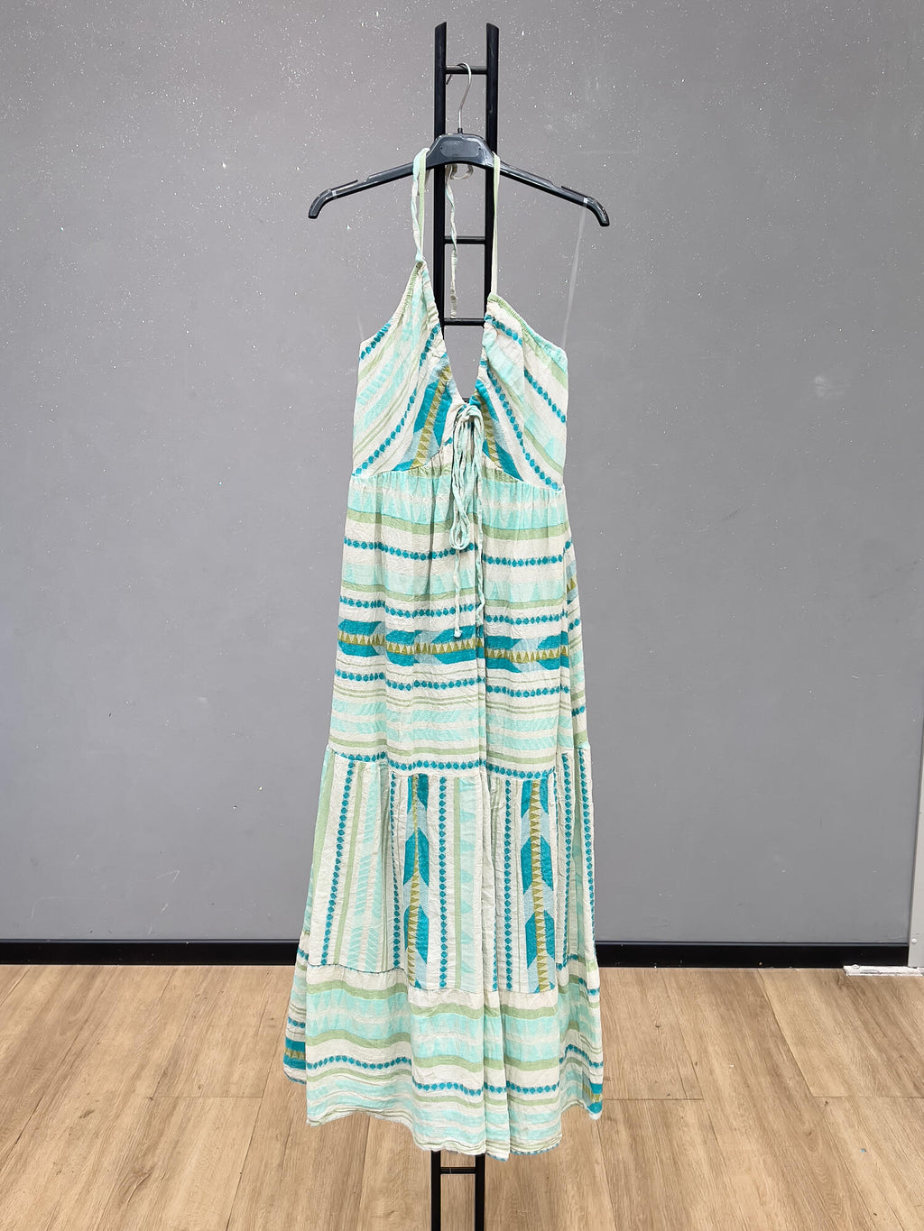 VLBLDWG Cotton Backless Summer Dress Water Green