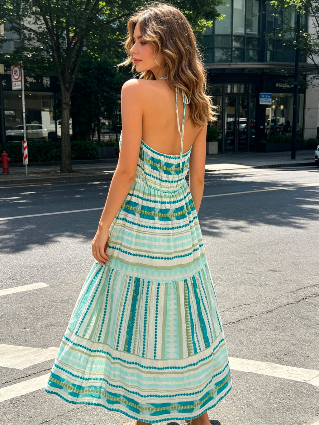 VLBLDWG Cotton Backless Summer Dress Water Green