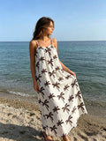 VLPPDDR Palm Print Summer Dress Dark Brown