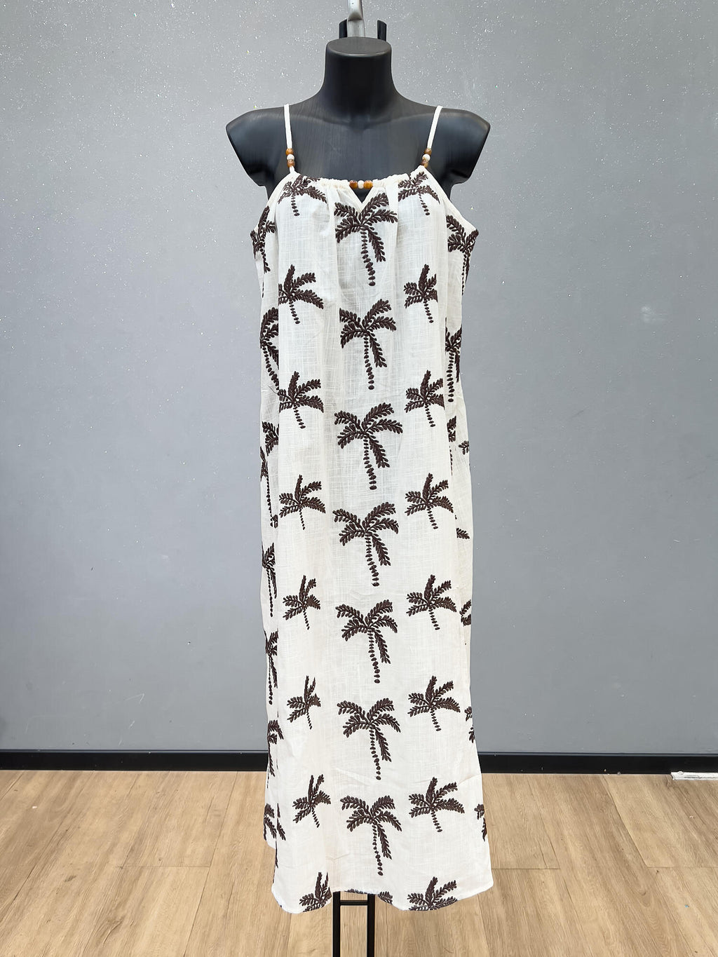 VLPPDDR Palm Print Summer Dress Dark Brown