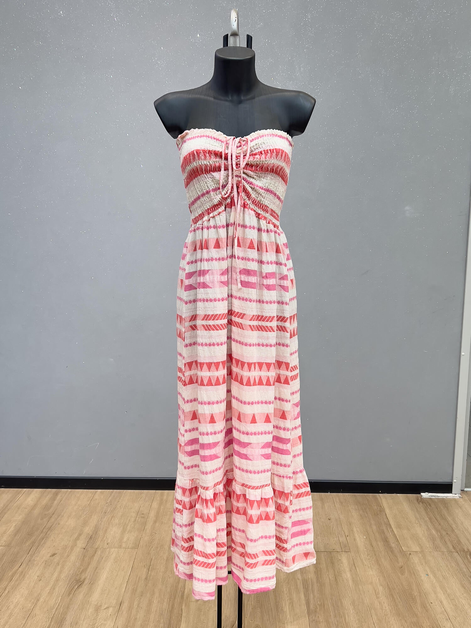 VLECDBS Cotton Striped Strapless Maxi Dress Blush