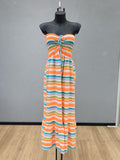 VLECDCY Cotton Striped Strapless Maxi Dress Cyan