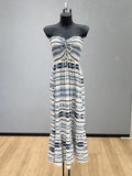 VLECDDN Cotton Striped Strapless Maxi Dress Denim