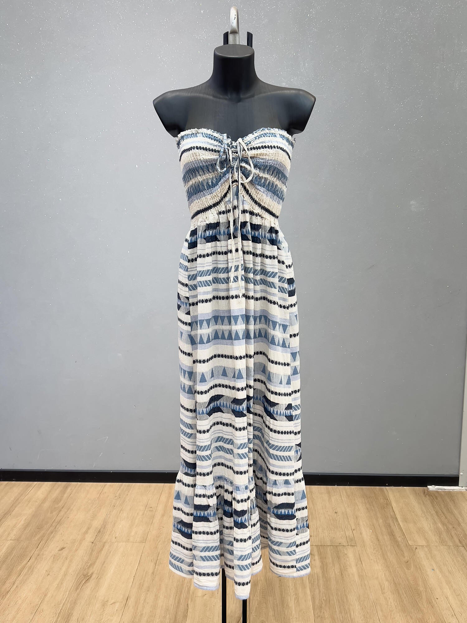 VLECDDN Cotton Striped Strapless Maxi Dress Denim