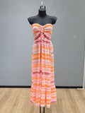 VLECDNO Cotton Striped Strapless Maxi Dress Neon Orange