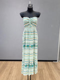 VLECDWG Cotton Striped Strapless Maxi Dress Water Green