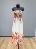 VLEFDLR Cotton Eyelet Floral Strapless Maxi Dress Light Red