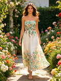 VLEFDWG Cotton Eyelet Floral Strapless Maxi Dress Water Green