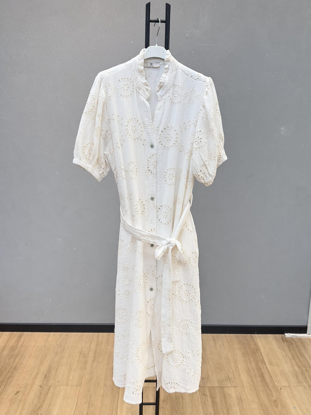 VLDGEWH Eyelet Gauze Dress White