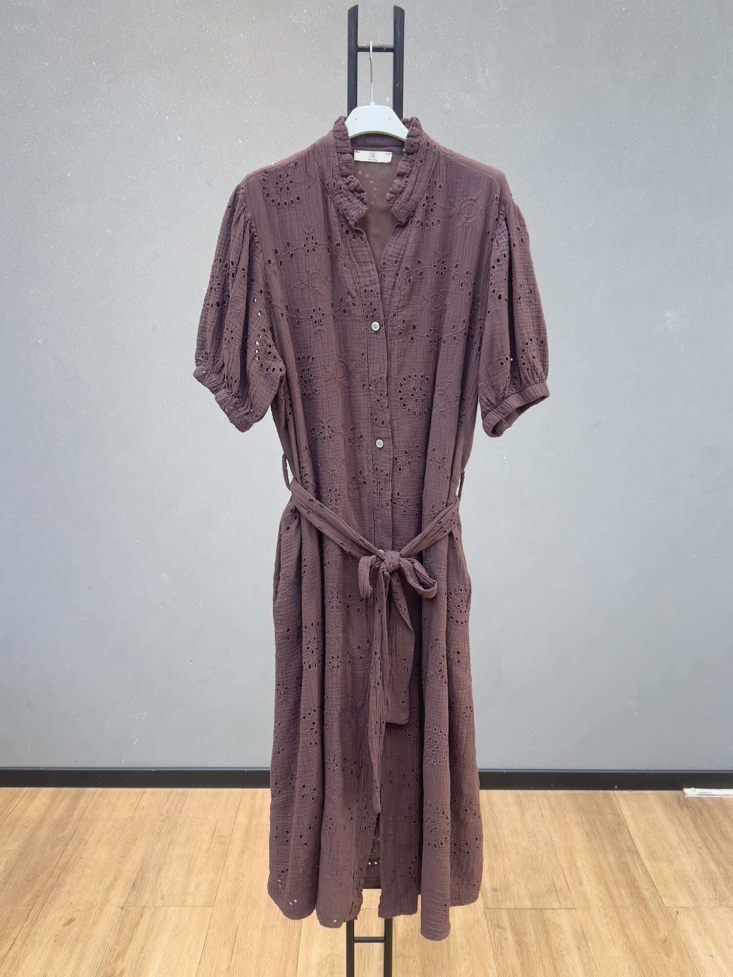VLDGECG Eyelet Gauze Dress Cognac
