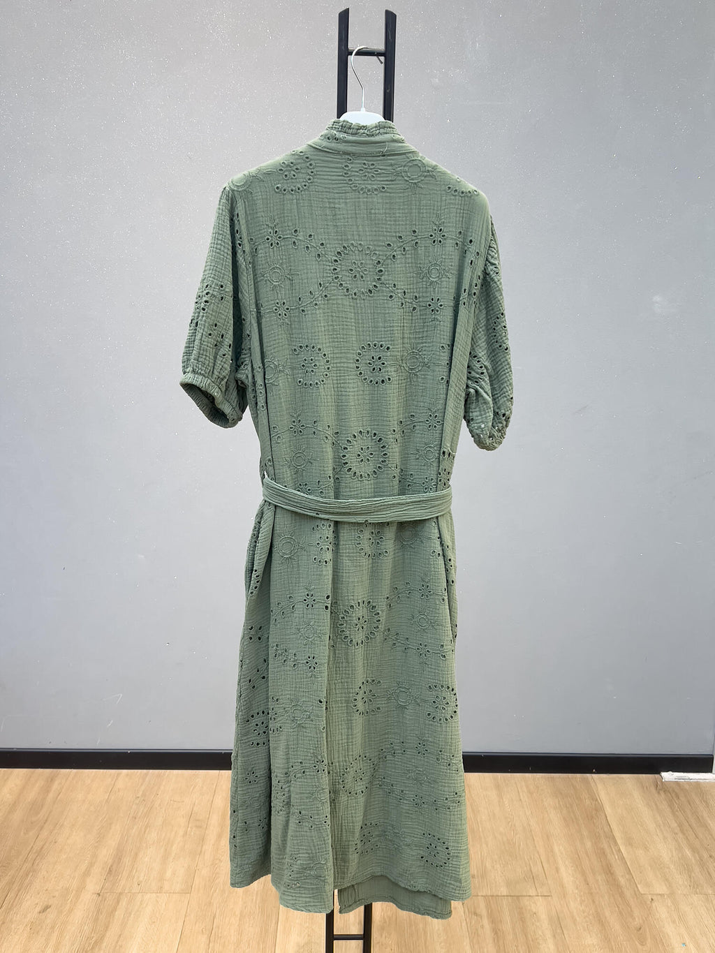 VLDGEKH Eyelet Gauze Dress Khaki