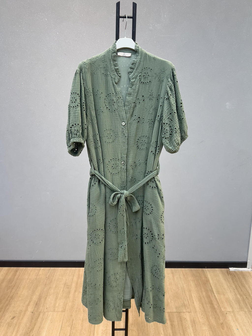 VLDGEKH Eyelet Gauze Dress Khaki