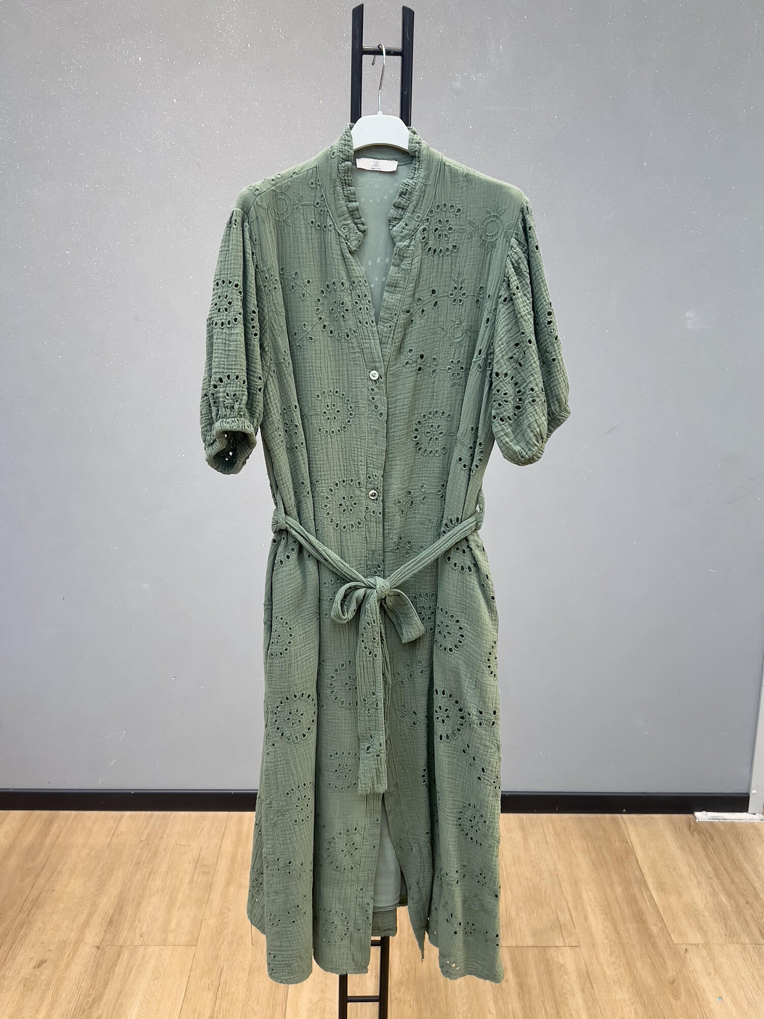 VLDGEKH Eyelet Gauze Dress Khaki