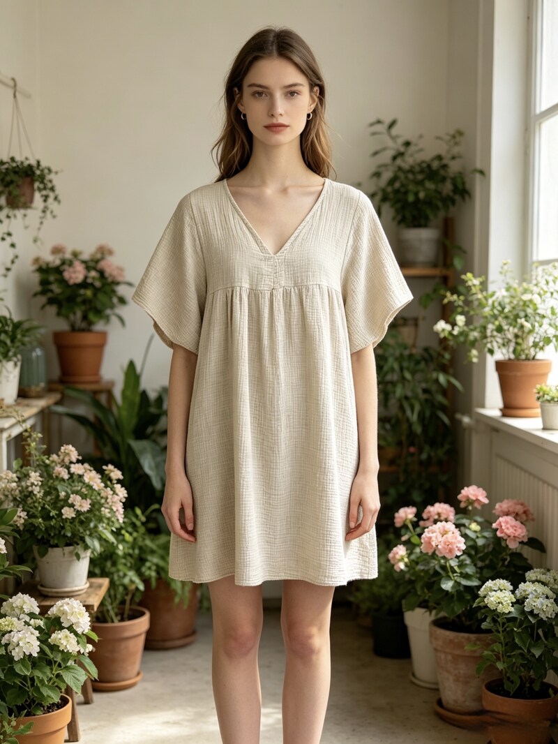 LSGCDBG Gauze Cotton Dress Beige