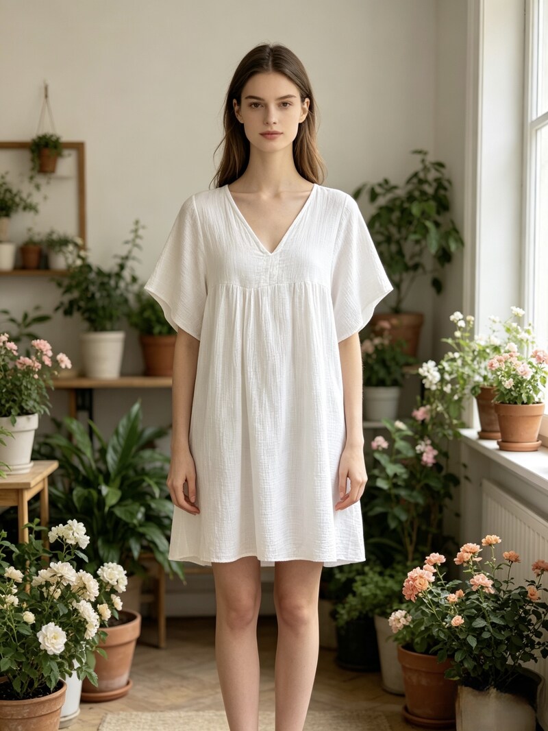 LSGCDWH Gauze Cotton Dress White
