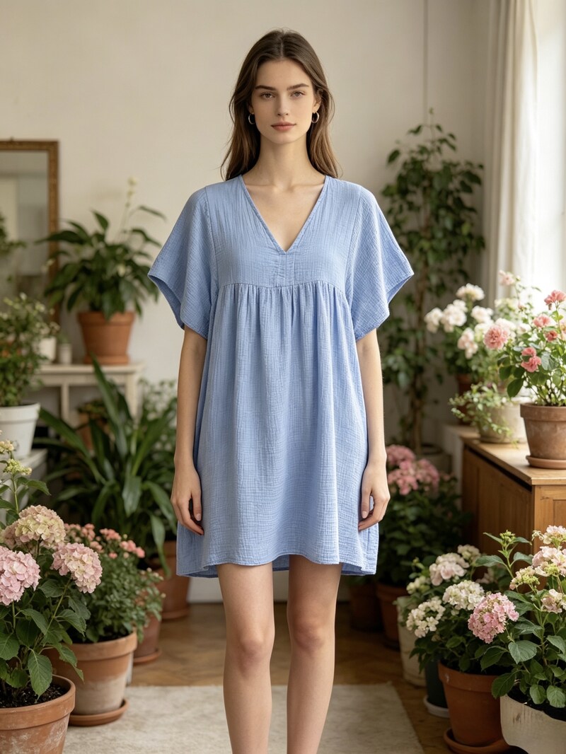 LSGCDSB Gauze Cotton Dress Sky Blue
