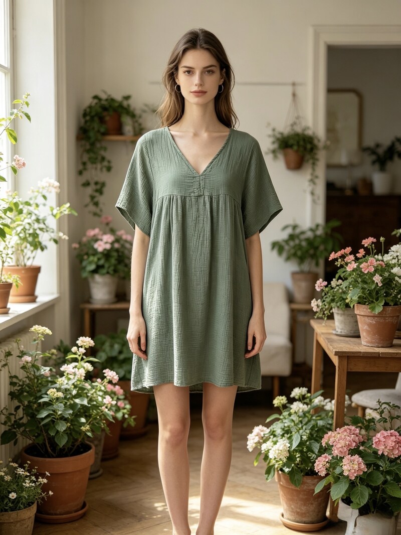 LSGCDKH Gauze Cotton Dress Khaki
