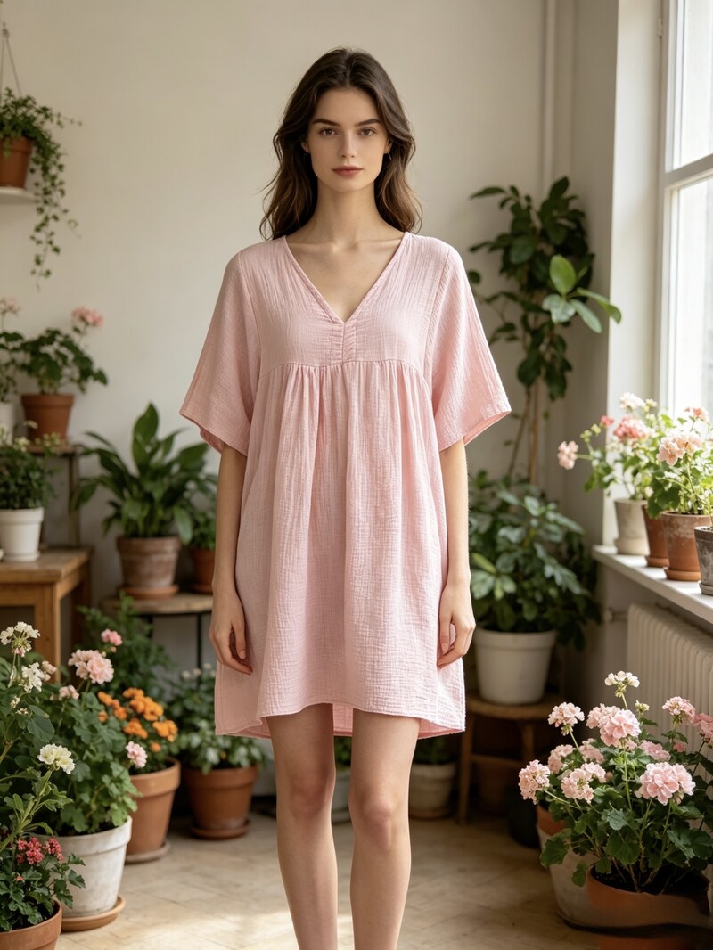 LSGCDPK Gauze Cotton Dress Pink