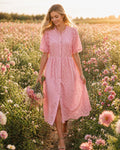TDEBFD Eyelet Button Front Short Dress — Rose Shadow