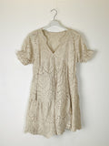 TDEVN Eyelet V-Neck Short Dress — Beige