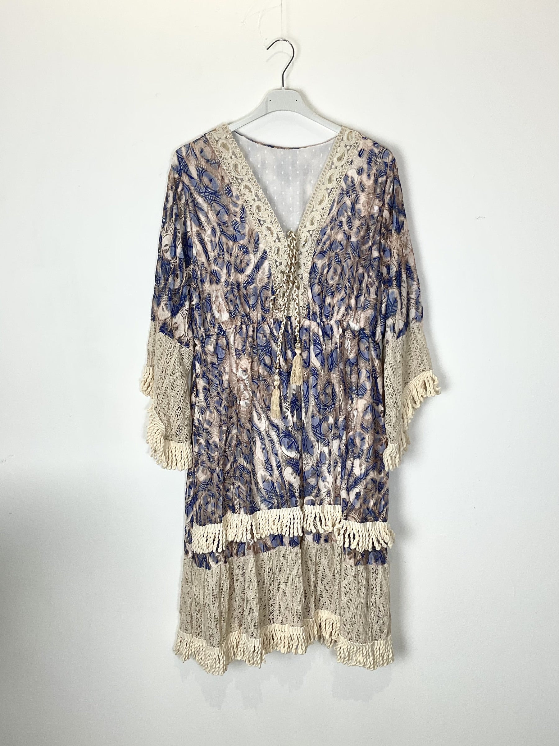 TDBLT Boho Print Lace Tassel Dress — Denim