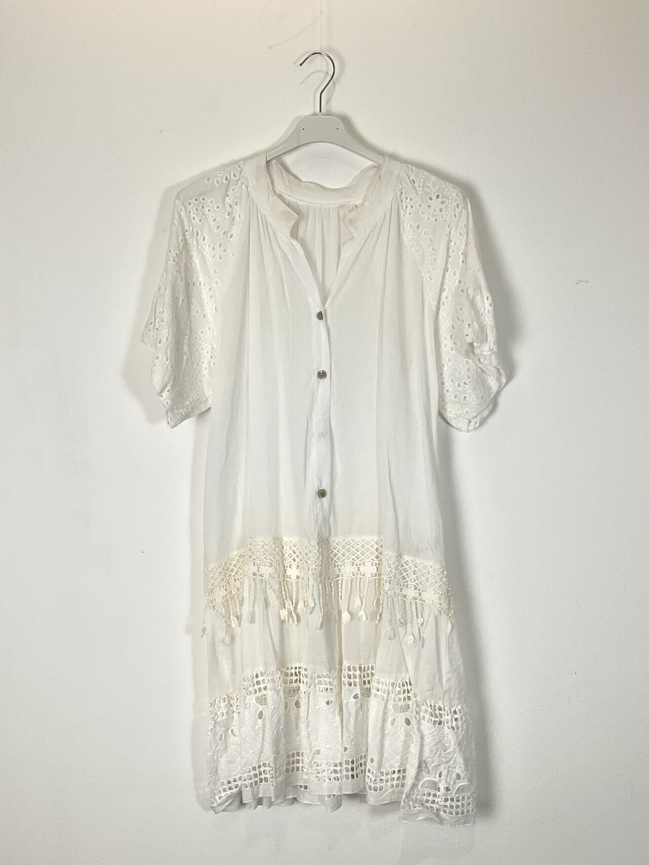 TDBER Boho Eyelet Ruffle Dress — White