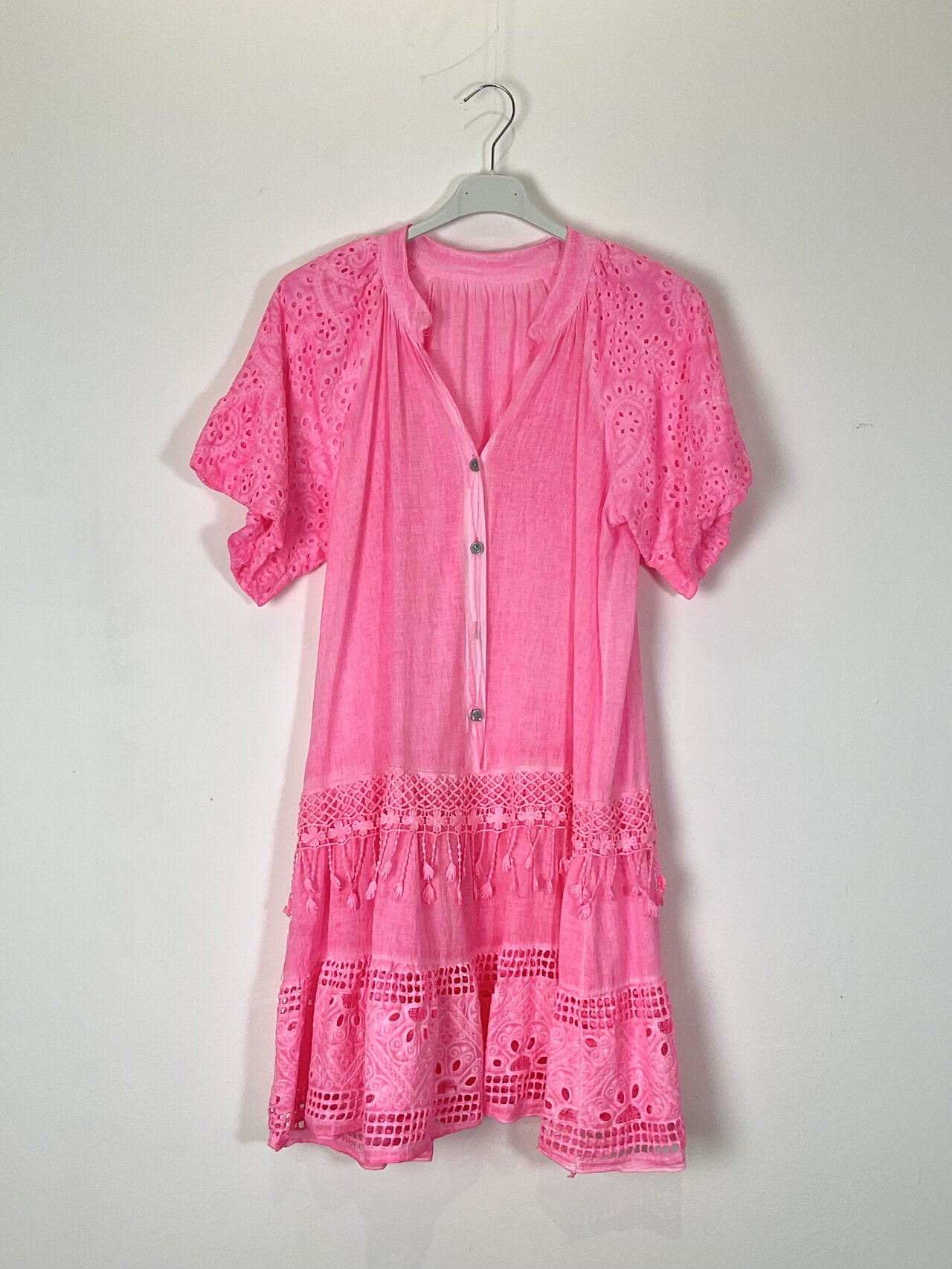 TDBER Boho Eyelet Ruffle Dress — Fuchsia