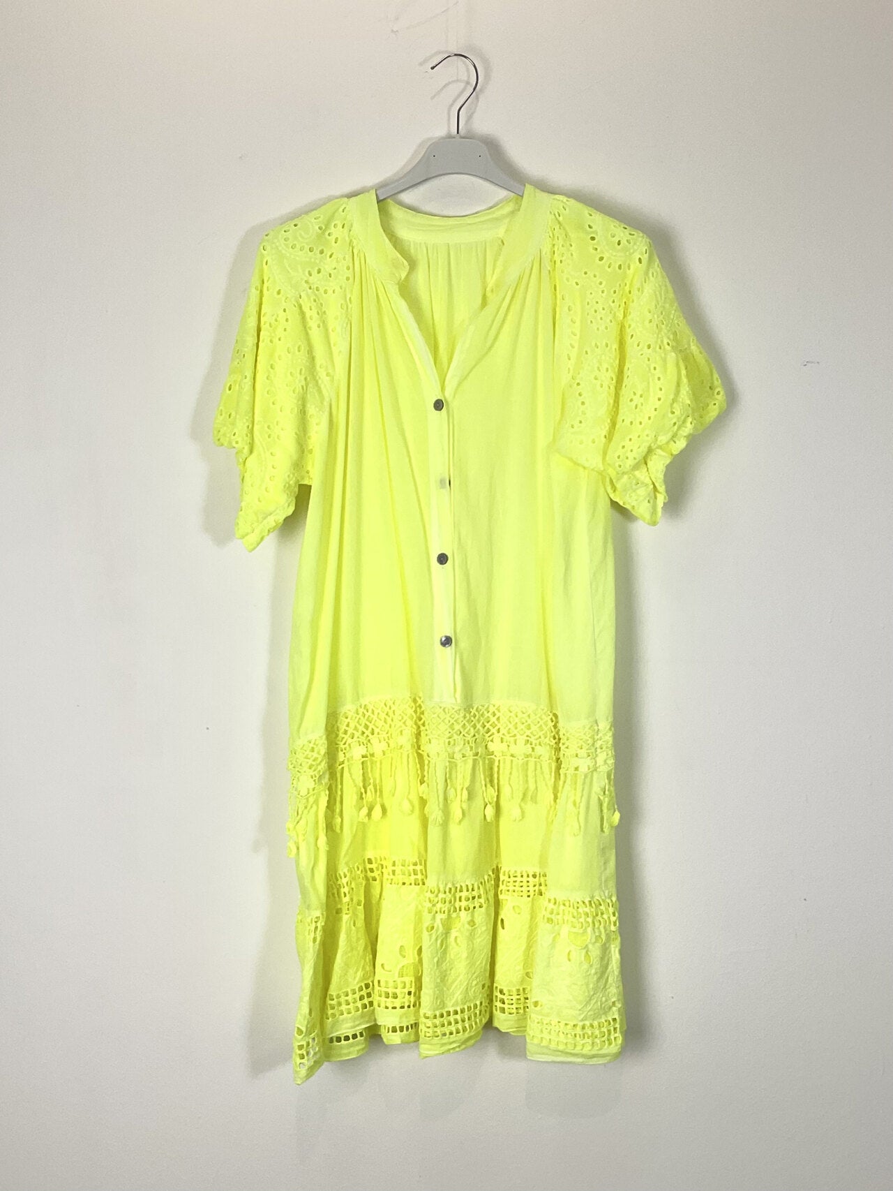 TDBER Boho Eyelet Ruffle Dress — Yellow