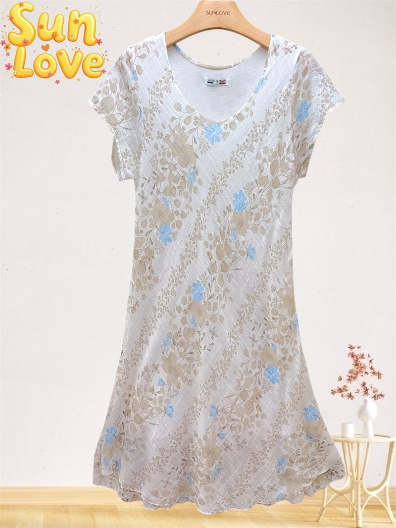LSLFCBG Lined Floral Cotton Dress Beige