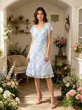 LSLFCSB Lined Floral Cotton Dress Sky Blue