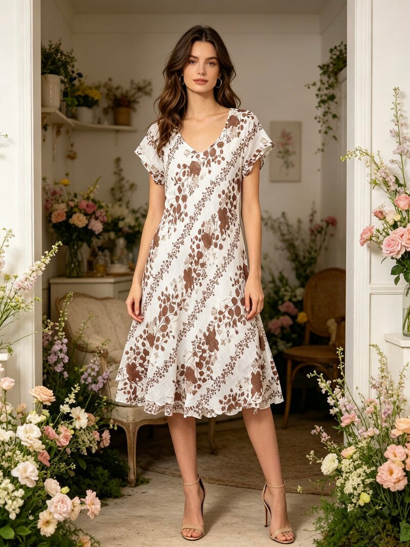 LSLFCCH Lined Floral Cotton Dress Chocolate