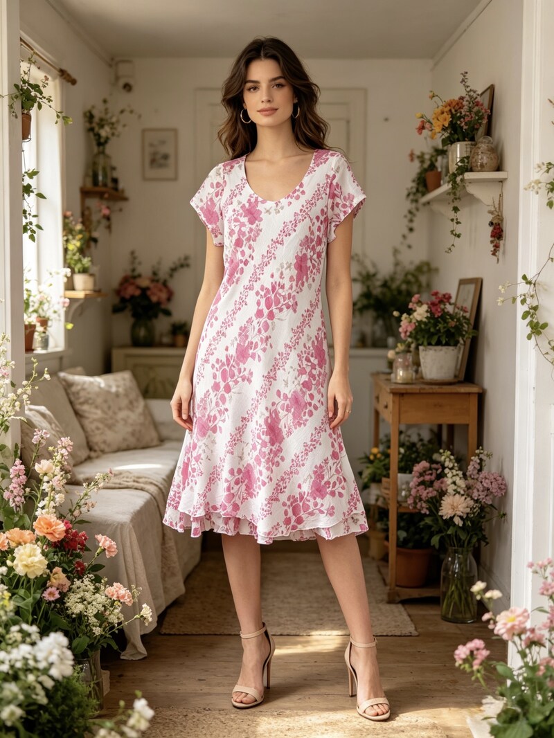 LSLFCFU Lined Floral Cotton Dress Fuchsia