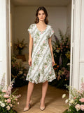 LSLFCKH Lined Floral Cotton Dress Khaki