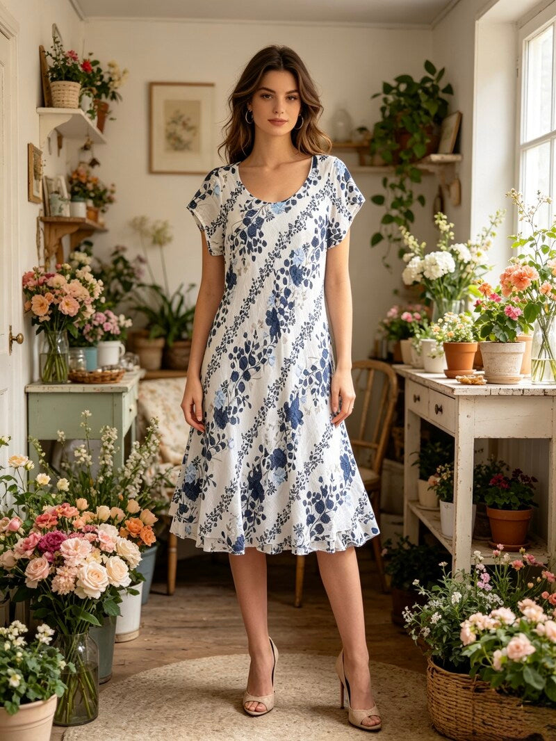 LSLFCNV Lined Floral Cotton Dress Navy