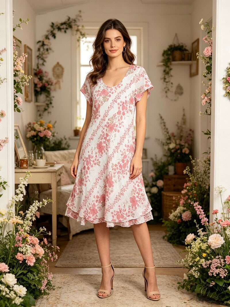 LSLFCPK Lined Floral Cotton Dress Pink