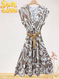 LSFBVTP Floral Belted Viscose Dress Taupe