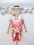SVRSS2FX Floral Bouquet Short Sleeve Dress Fuchsia