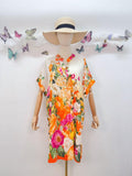SVRSS2OR Floral Bouquet Short Sleeve Dress Orange