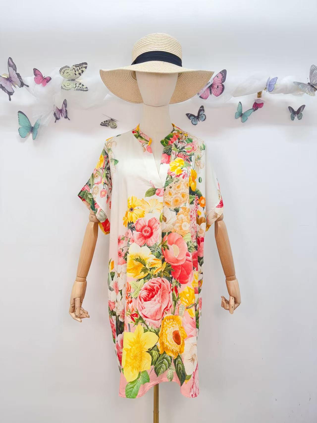 SVRSS1PK Romantic Floral Short Sleeve Dress Pink
