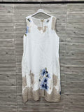 ZOPLD1WH Watercolor Floral Linen Dress White