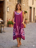 ZOPLD1RS Watercolor Floral Linen Dress Raspberry