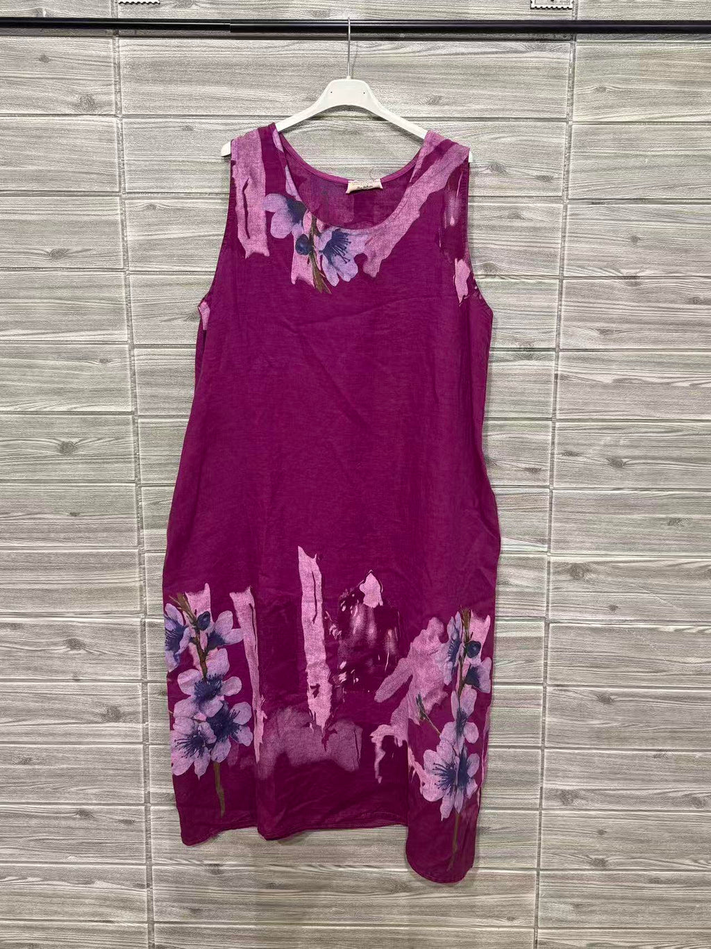 ZOPLD1RS Watercolor Floral Linen Dress Raspberry