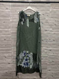 ZOPLD1KH Watercolor Floral Linen Dress Khaki