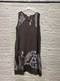 ZOPLD1BR Watercolor Floral Linen Dress Brown