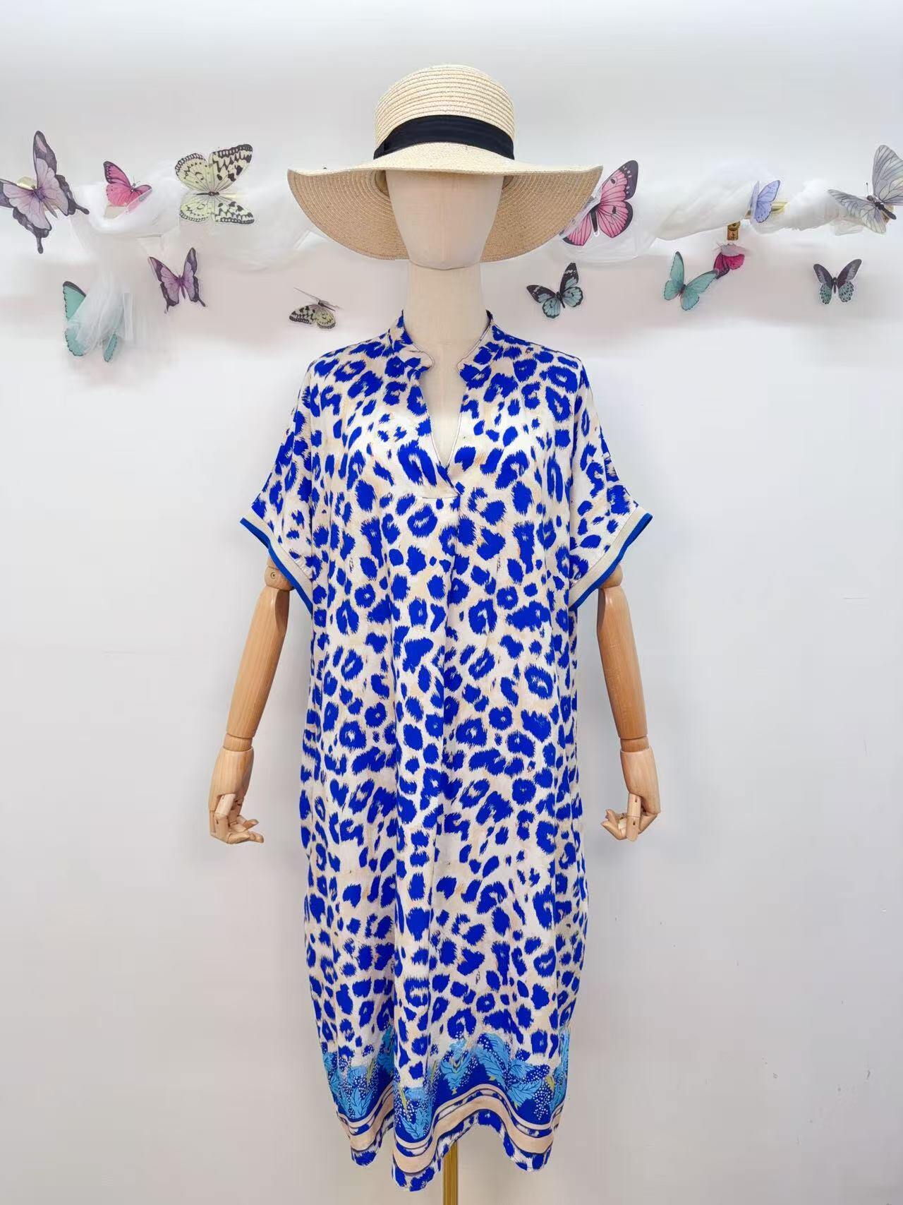 SVLEORB Leopard Print Dress Royal Blue