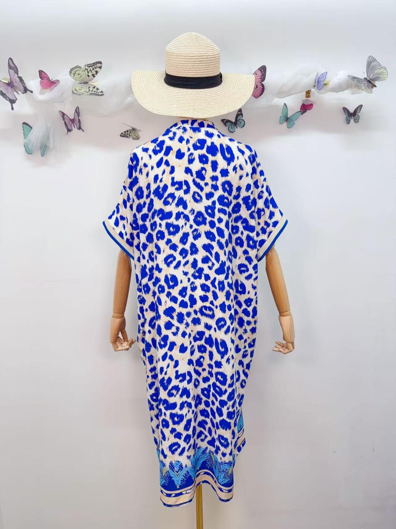 SVLEORB Leopard Print Dress Royal Blue