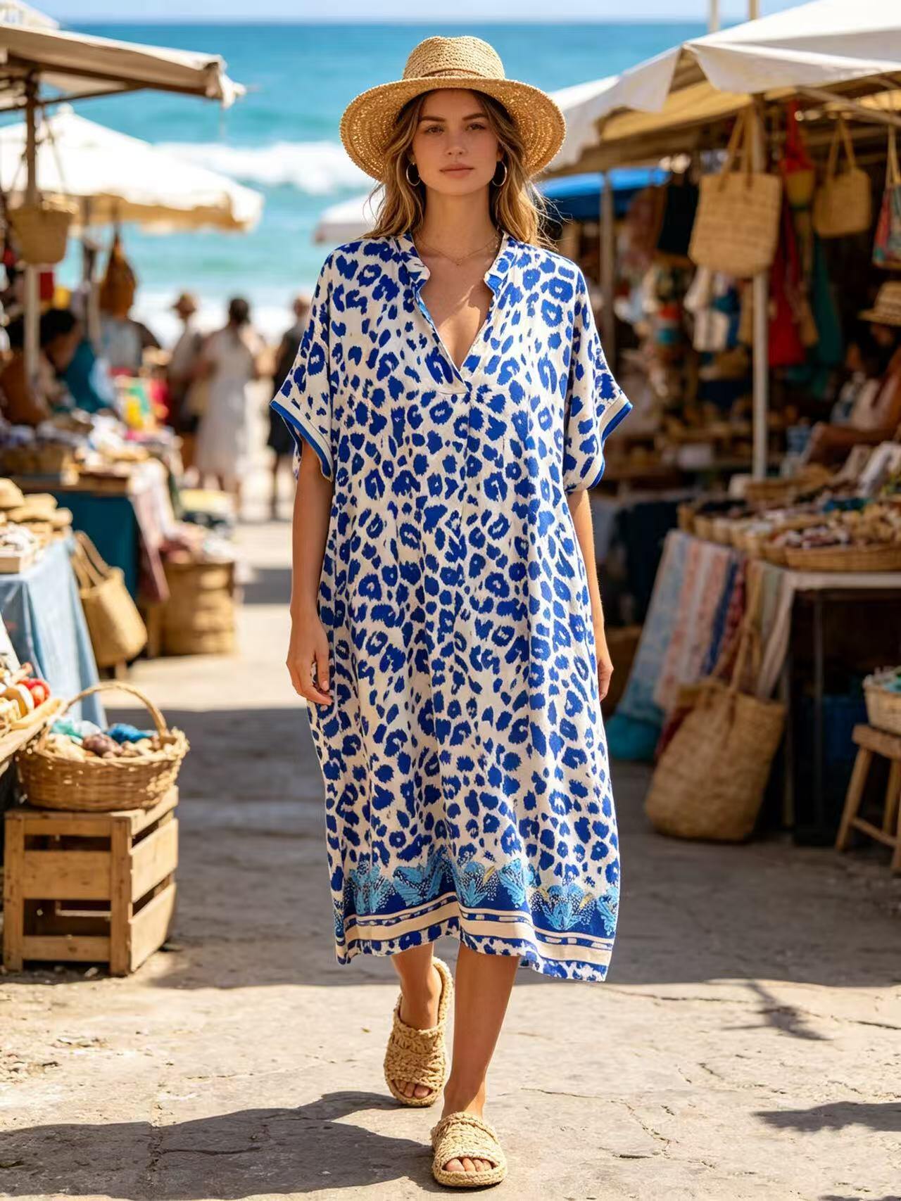 SVLEORB Leopard Print Dress Royal Blue